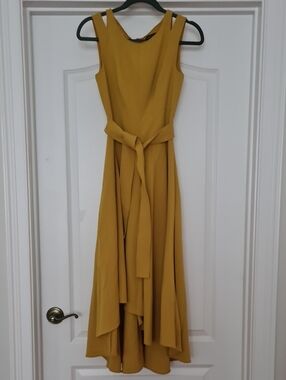 Karen Millen Mustard Yellow Asymmetric Hem Midi Dress
